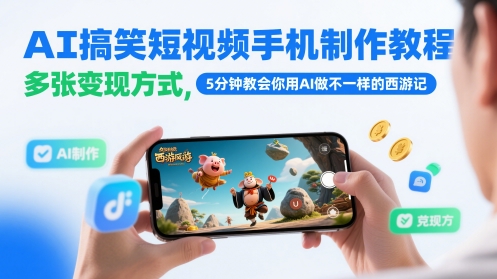 AI搞笑短视频手机制作教程，多张变现方式，5分钟教会你用AI做不一样的西游记-87创业网