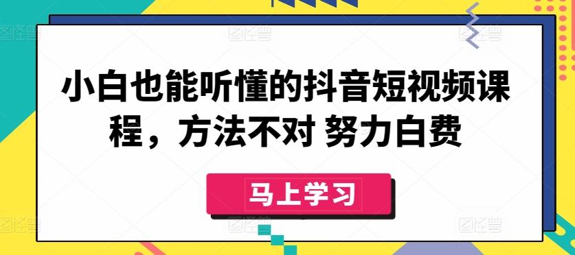 小白也能听懂的抖音短视频课程，方法不对 努力白费-87创业网