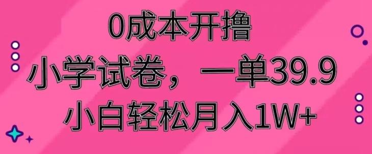 0成本开撸，小学试卷，一单39.9，小白轻松月入1W+-87创业网