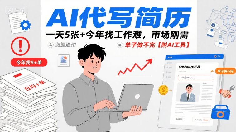 AI代写简历，一天5张+今年找工作难，市场刚需，单子做不完【附AI工具】-87创业网