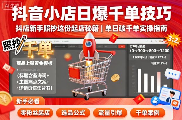 抖音小店日爆千单技巧，抖店新手照抄这份起店秘籍，单日破千单-87创业网