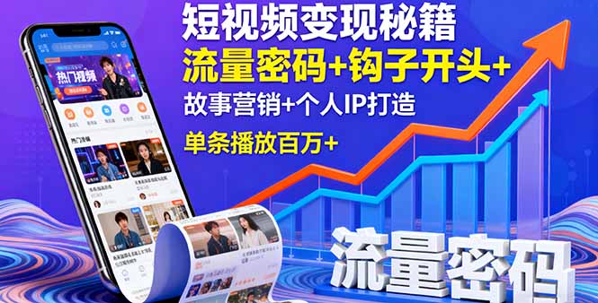 短视频变现秘籍，流量密码+钩子开头+故事营销+个人IP打造，单条播放百万+-87创业网