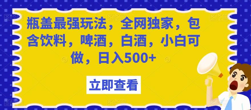 瓶盖最强玩法，全网独家，包含饮料，啤酒，白酒，小白可做，日入500+【揭秘】-87创业网