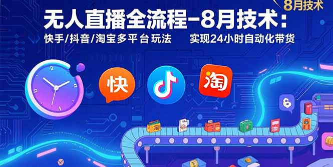 无人直播全流程-8月技术：快手/抖音/淘宝多平台玩法 实现24小时自动化带货-87创业网
