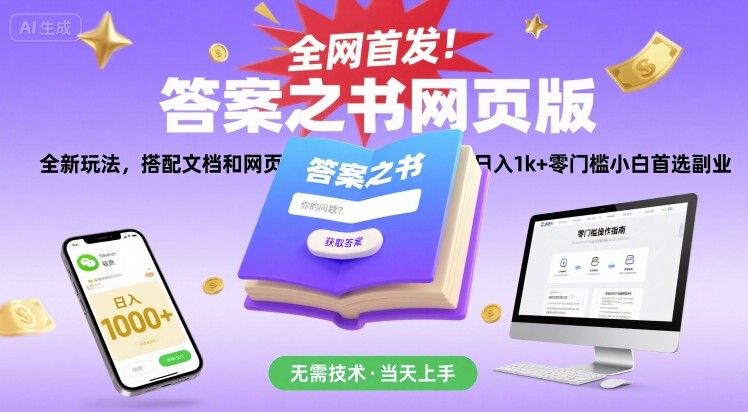 全网首发！答案之书网页版，全新玩法，搭配文档和网页，日入1k+零门槛小白首选副业【揭秘】-87创业网