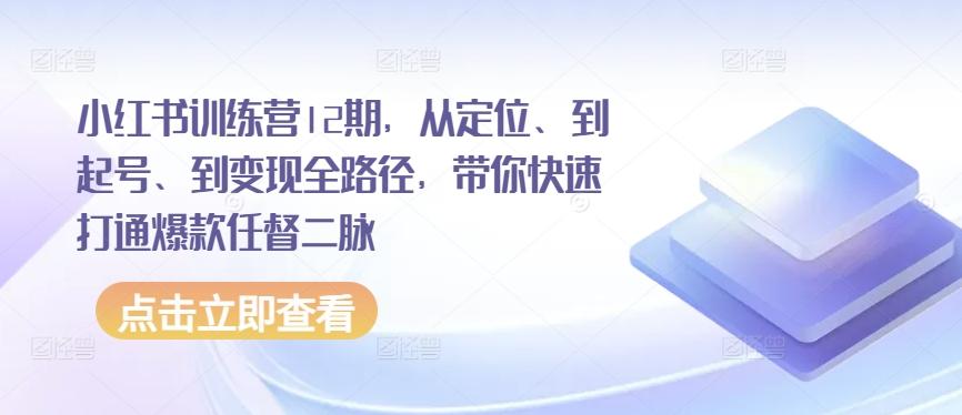 小红书训练营12期，从定位、到起号、到变现全路径，带你快速打通爆款任督二脉-87创业网