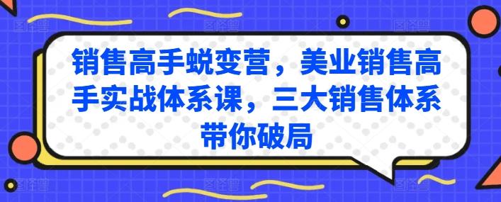 销售高手蜕变营，美业销售高手实战体系课，三大销售体系带你破局-87创业网