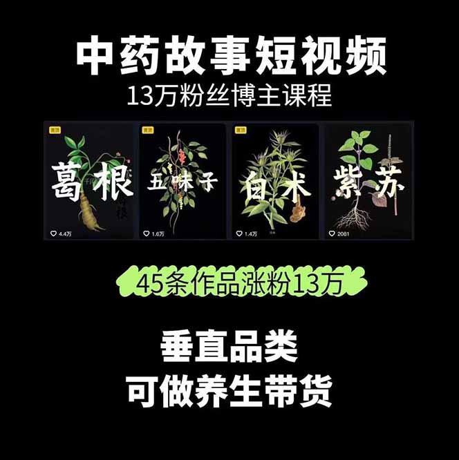 图片[1]-中草药养生赛道：AI文案+故事模板+橱带货，45条作品涨粉13w+单月变现1万+-87创业网