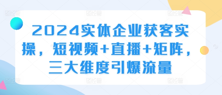 2024实体企业获客实操，短视频+直播+矩阵，三大维度引爆流量-87创业网