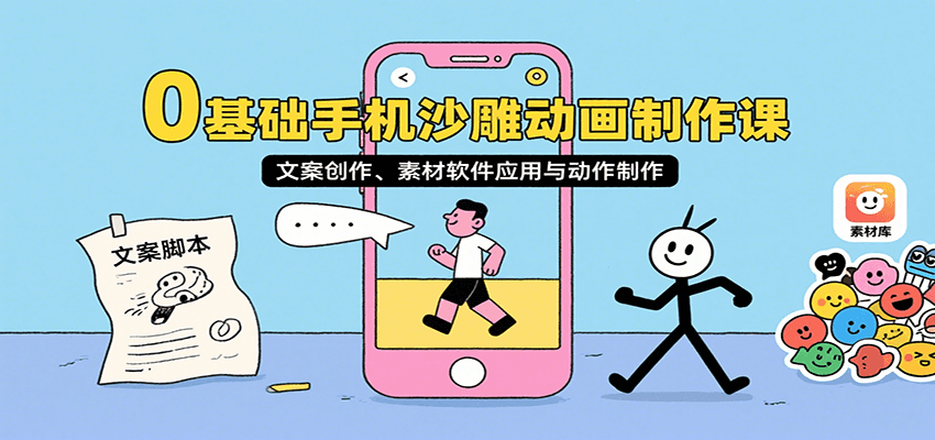0基础手机沙雕动画制作课，文案创作、素材软件应用与动作制作-87创业网