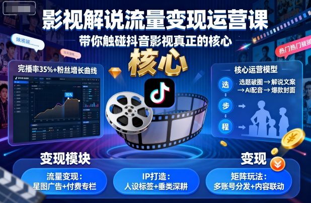 影视解说流量变现运营课，带你触碰抖音影视真正的核心-87创业网