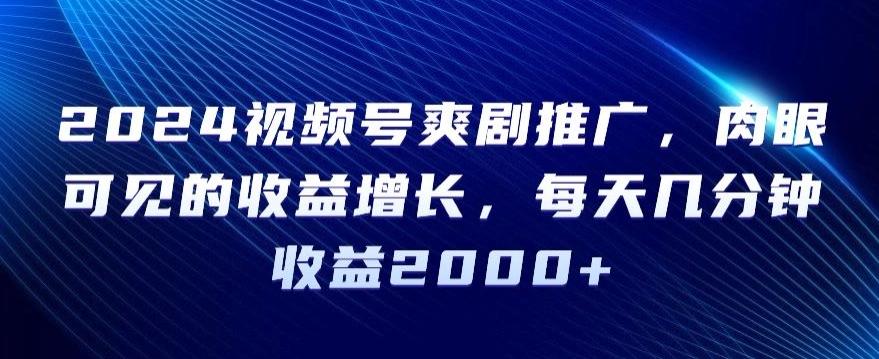 2024视频号爽剧推广，肉眼可见的收益增长，每天几分钟收益2000+【揭秘】-87创业网