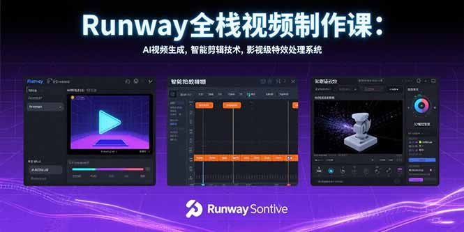 Runway全栈视频制作课：AI视频生成，智能剪辑技术，影视级特效处理系统-87创业网