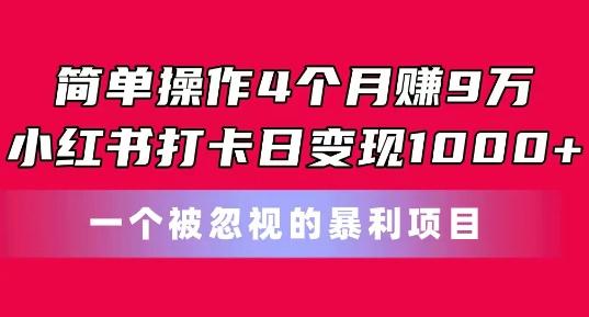 简单操作4个月赚9w，小红书打卡日变现1k，一个被忽视的暴力项目【揭秘】-87创业网