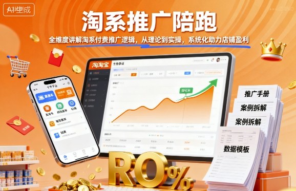 淘系推广陪跑，全维度讲解淘系付费推广逻辑，从理论到实操，系统化助力店铺盈利-87创业网