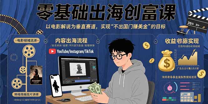零基础出海创富课：以电影解说为垂直赛道，实现不出国门赚美金的目标-87创业网