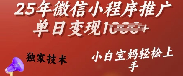 25年微信小程序推广单日变现多张，独家技术，小白宝妈轻松上手【揭秘】-87创业网