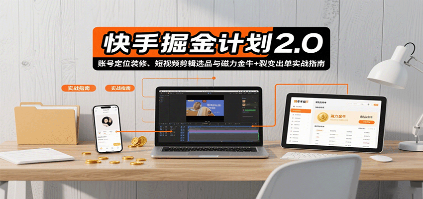 快手掘金计划2.0，账号定位装修、短视频剪辑选品与磁力金牛+裂变出单实战指南-87创业网