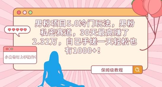 男粉项目5.0冷门玩法，男粉私密赛道，30天最高赚了2.32万，自己手搓一天轻松也有1000+【揭秘】-87创业网