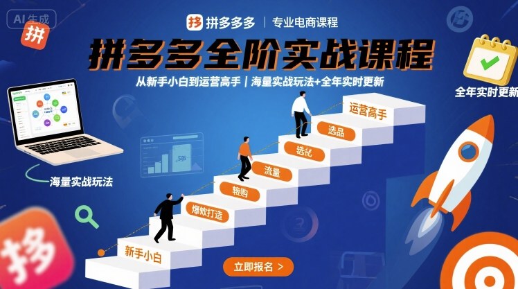 拼多多全阶实战课程，从新手小白到运营高手，海量实战玩法+全年实时更新【2025年9月更新】-87创业网