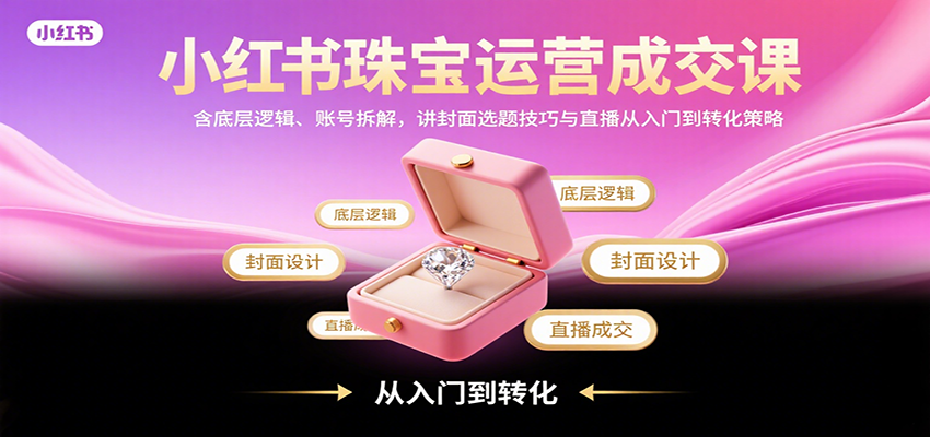小红书珠宝运营成交课：含底层逻辑、账号拆解，讲封面选题技巧与直播从入门到转化策略-87创业网