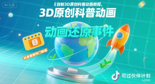 自制3D原创科普动画教程，动画还原事件，抖音最新热门赛道，可过伙伴计划-87创业网