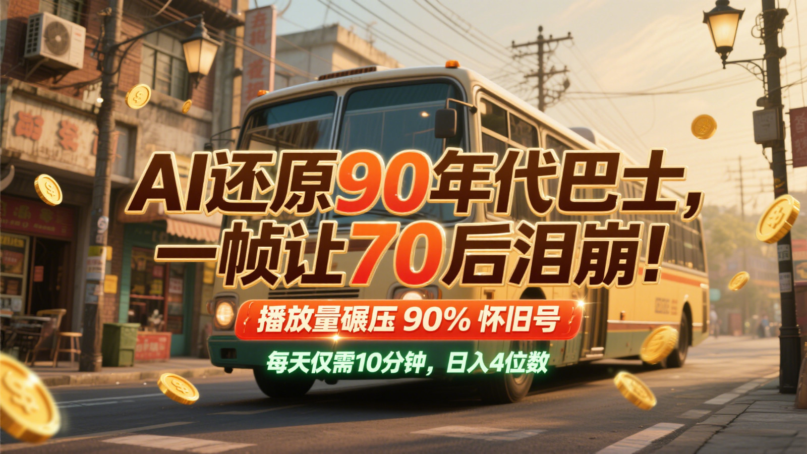 AI还原90年代巴士，一帧让70后泪崩！播放量碾压90%怀旧号，每天10分钟，日入4位数-87创业网