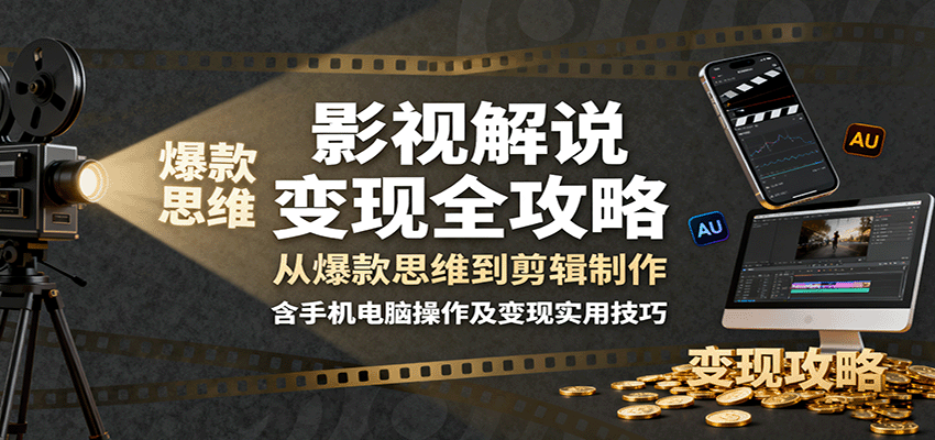影视解说变现全攻略：从爆款思维到剪辑制作，含手机电脑操作及变现实用技巧-87创业网