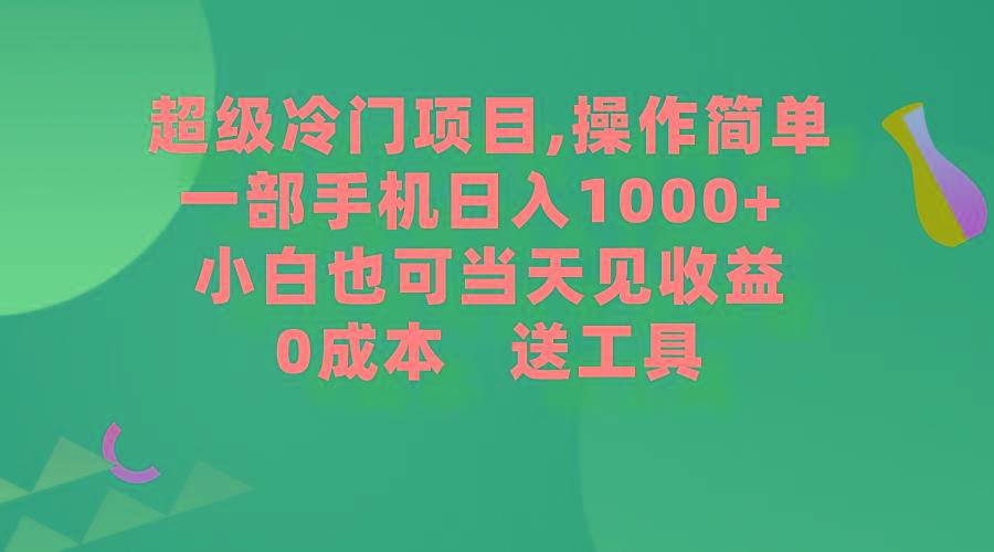 (9291期)超级冷门项目,操作简单，一部手机轻松日入1000+，小白也可当天看见收益-87创业网