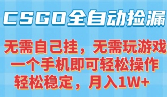 CSGO自动捡漏项目，最新独家玩法，一个手机可操作，新手小白轻松月入1W+，操作简单易上手【揭秘】-87创业网