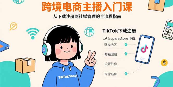 跨境电商主播入门课，TikTok下载注册，支付工具配置，社媒账号管理全流程-87创业网