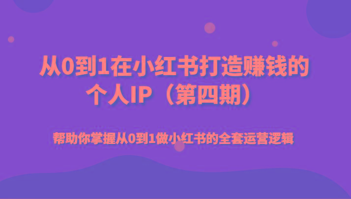 从0到1在小红书打造赚钱的个人IP(第四期)帮助你掌握从0到1做小红书的全套运营逻辑-87创业网