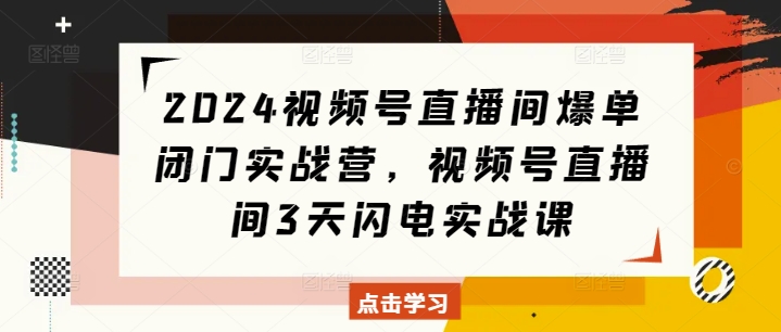 2024视频号直播间爆单闭门实战营，视频号直播间3天闪电实战课-87创业网