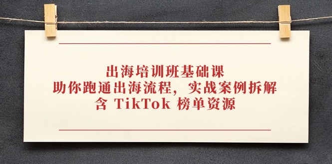 出海培训班基础课，助你跑通出海流程，实战案例拆解，含 TikTok 榜单资源-87创业网