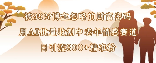 被99%博主忽略的财富密码：用AI批量收割中老年情感赛道，日引流300+精准粉-87创业网