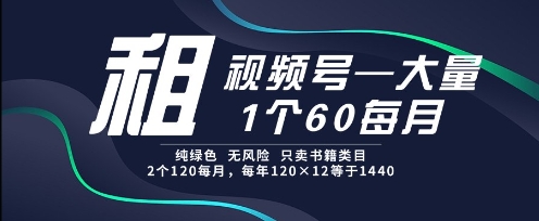 租视频号，一个60每月，2个120.纯绿色、无风险，常年租【揭秘】-87创业网