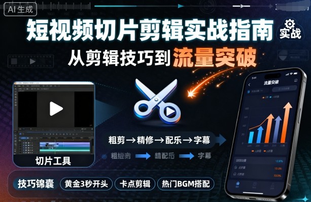 短视频切片剪辑实战指南，从剪辑技巧到流量突破-87创业网