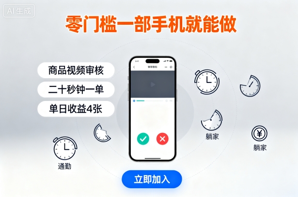 零门槛一部手机就能做，商品视频审核，通勤躺家碎片时间都能做，二十秒钟一单，单日收益4张【揭秘】-87创业网