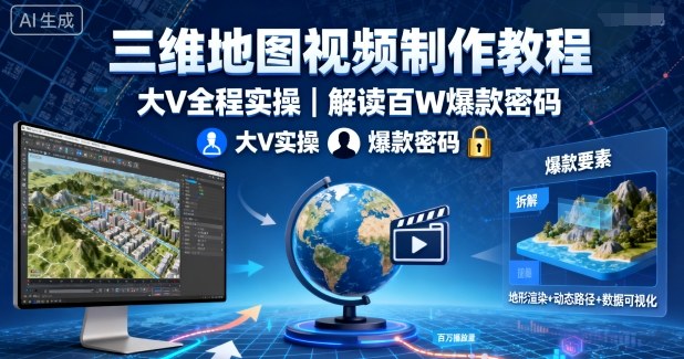 三维地图视频制作教程，大V全程实操，解读百W爆款密码-87创业网